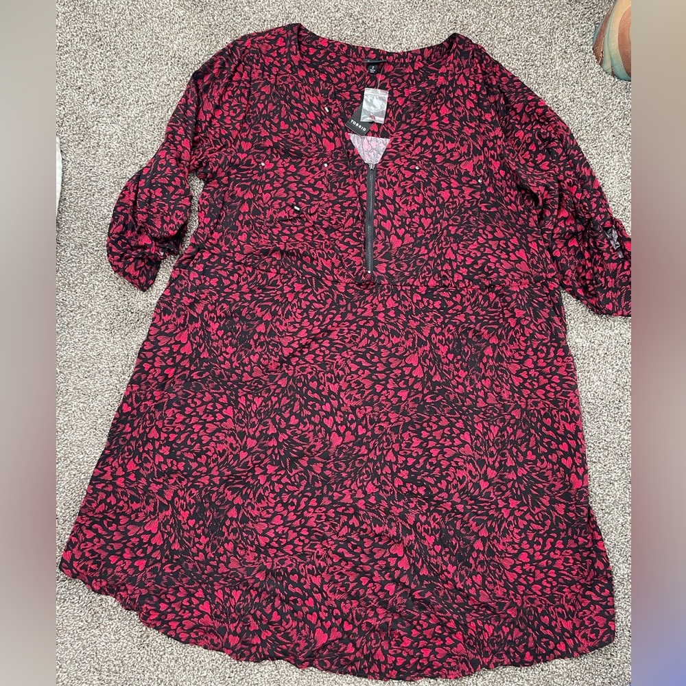Torrid Red A-Line Midi Dress with V-Neck and Cuffed Sleeves XXL heart Red - Picture 7 of 16